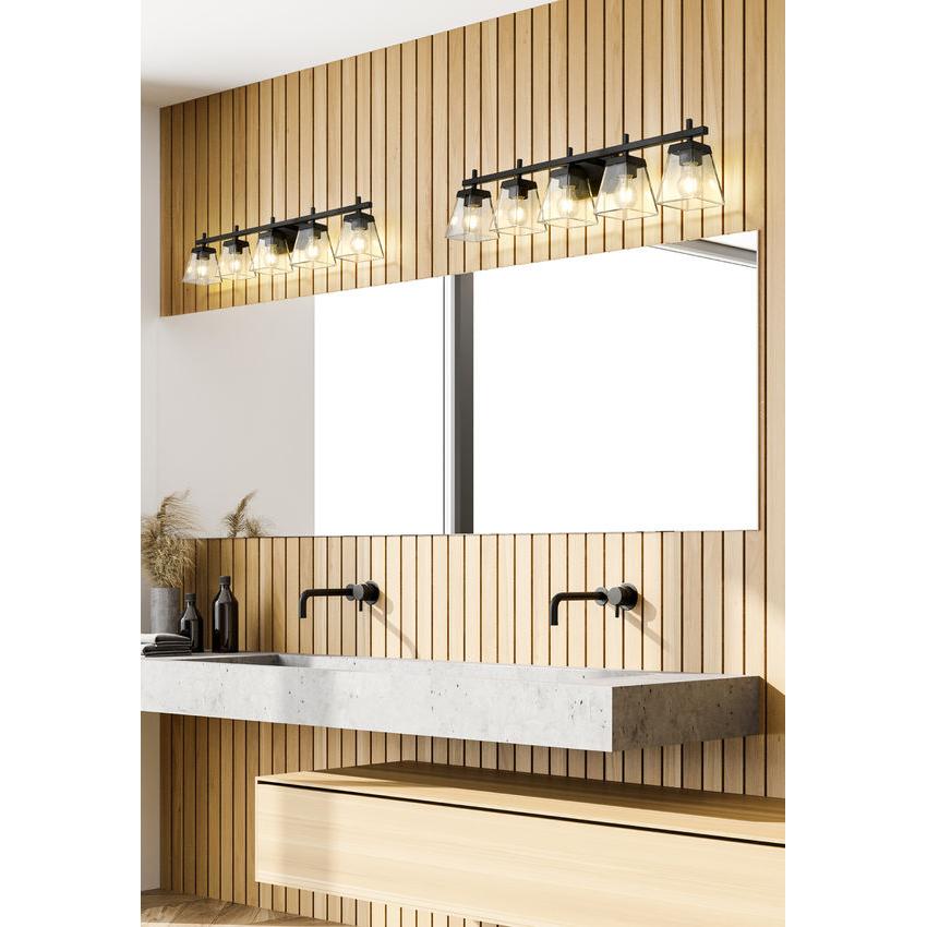 Z-Lite Lauren 5-Light Matte Black Steel Frame Clear Glass Shade Vanity Light