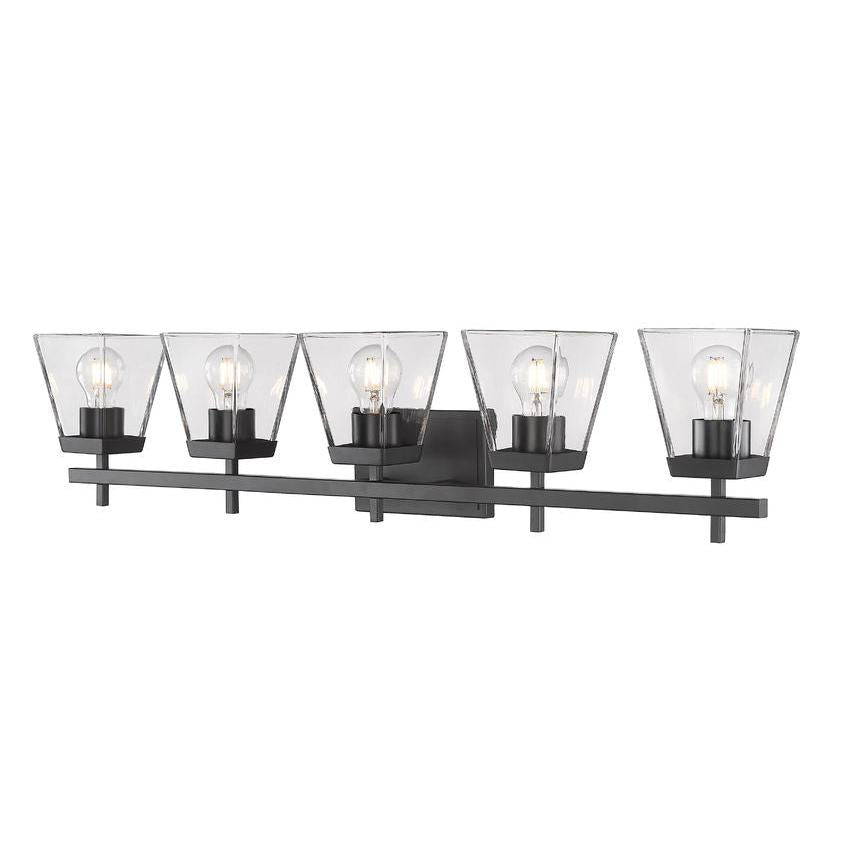 Z-Lite Lauren 5-Light Matte Black Steel Frame Clear Glass Shade Vanity Light
