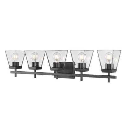 Z-Lite Lauren 5-Light Matte Black Steel Frame Clear Glass Shade Vanity Light