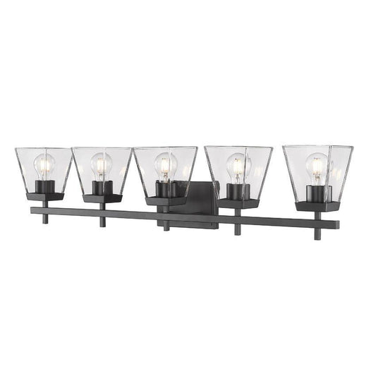 Z-Lite Lauren 5-Light Matte Black Steel Frame Clear Glass Shade Vanity Light