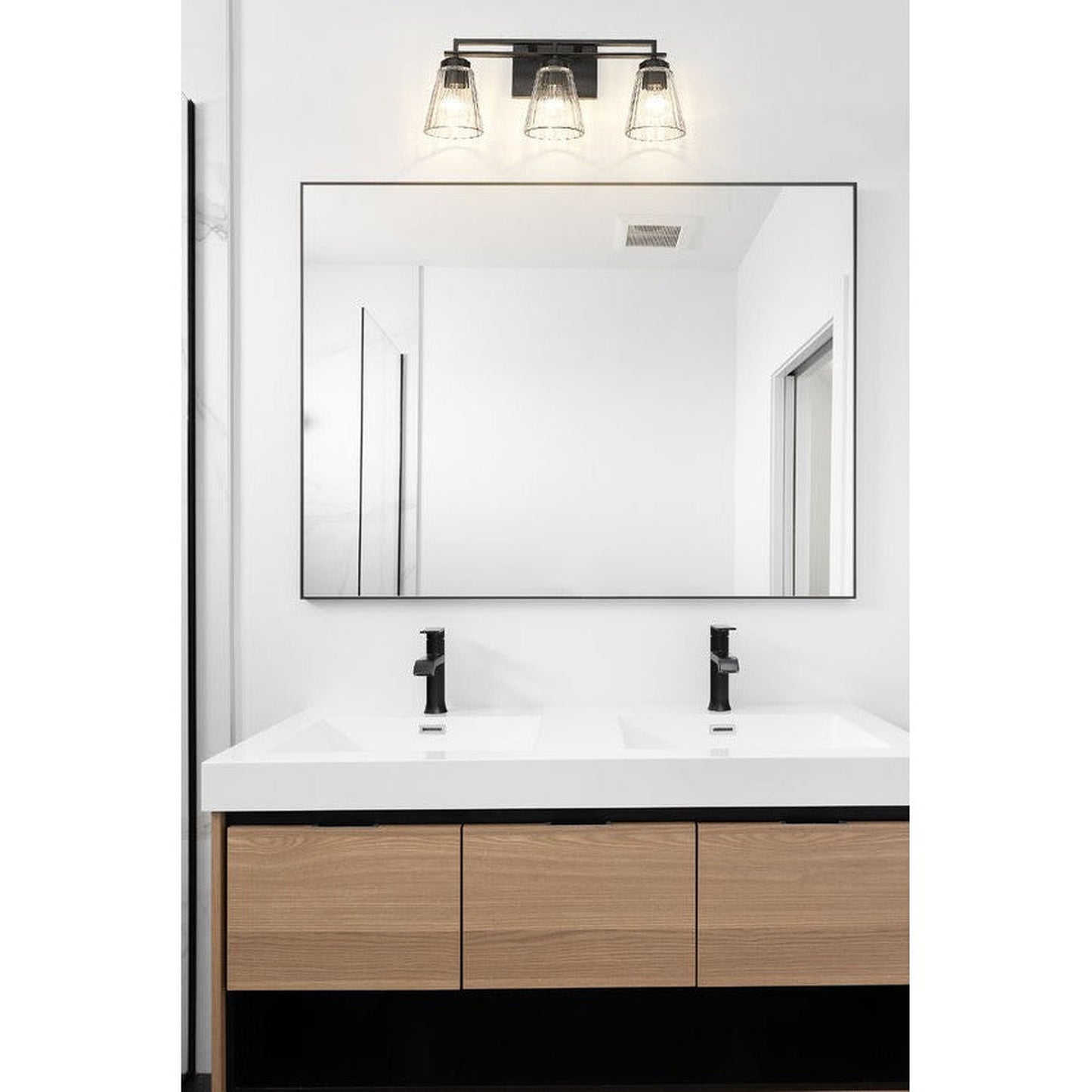 Z-Lite Lyna 22" 3-Light Matte Black and Clear Glass Shade Vanity Light