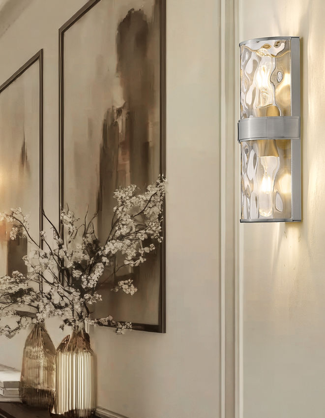 Z-Lite Meridian 3053-2SS-BN 6" 2-Light Brushed Nickel Steel Frame Clear Water Glass Shade Wall Sconce