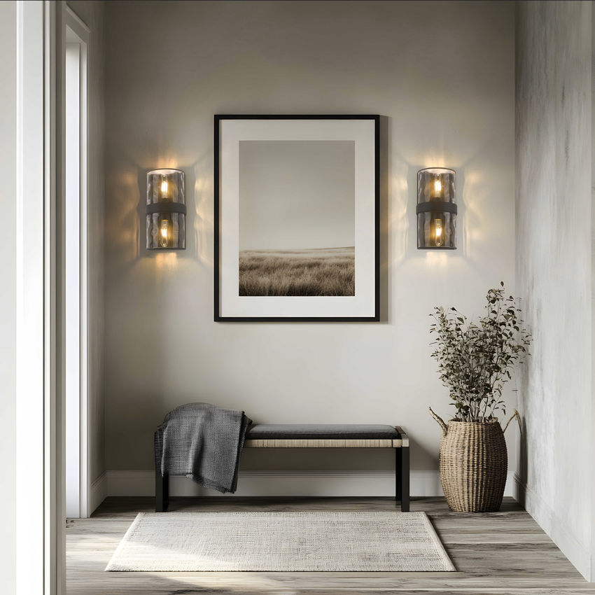 Z-Lite Meridian 3053-2SS-MB 6" 2-Light Matte Black Steel Frame Clear Water Glass Shade Wall Sconce