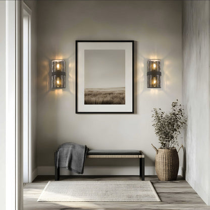Z-Lite Meridian 3053-2SS-MB 6" 2-Light Matte Black Steel Frame Clear Water Glass Shade Wall Sconce