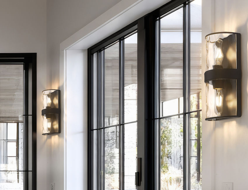 Z-Lite Meridian 3053-2SS-MB 6" 2-Light Matte Black Steel Frame Clear Water Glass Shade Wall Sconce