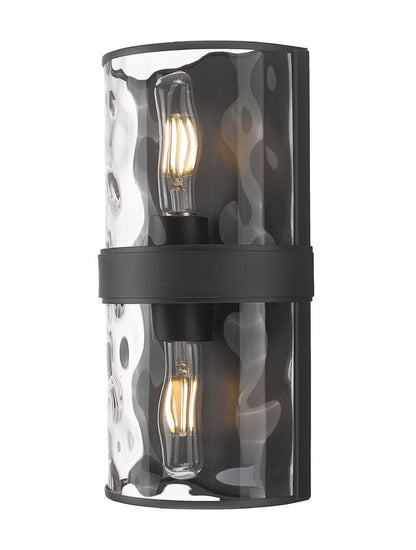 Z-Lite Meridian 3053-2SS-MB 6" 2-Light Matte Black Steel Frame Clear Water Glass Shade Wall Sconce