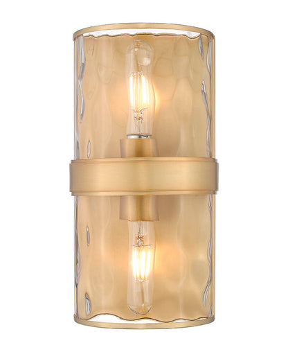 Z-Lite Meridian 3053-2SS-RB 6" 2-Light Rubbed Brass Steel Frame Clear Water Glass Shade Wall Sconce
