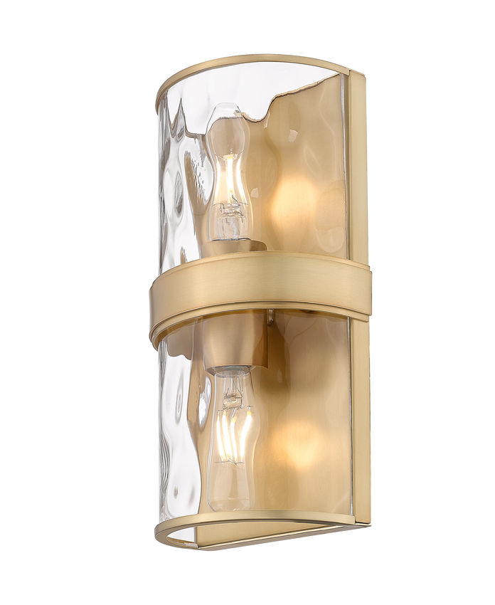 Z-Lite Meridian 3053-2SS-RB 6" 2-Light Rubbed Brass Steel Frame Clear Water Glass Shade Wall Sconce