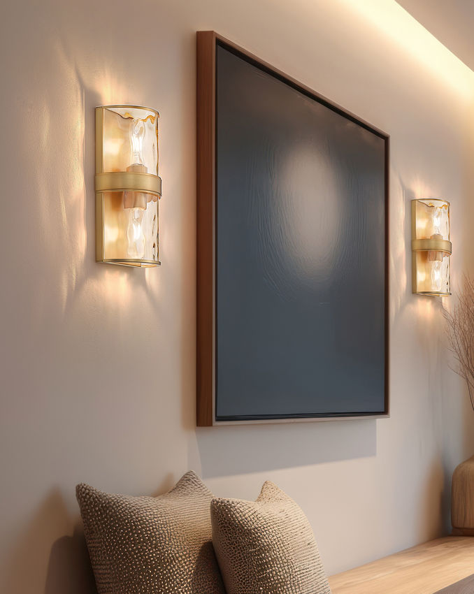 Z-Lite Meridian 3053-2SS-RB 6" 2-Light Rubbed Brass Steel Frame Clear Water Glass Shade Wall Sconce