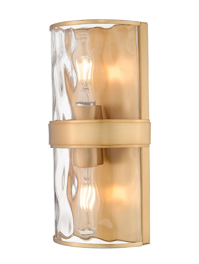 Z-Lite Meridian 3053-2SS-RB 6" 2-Light Rubbed Brass Steel Frame Clear Water Glass Shade Wall Sconce
