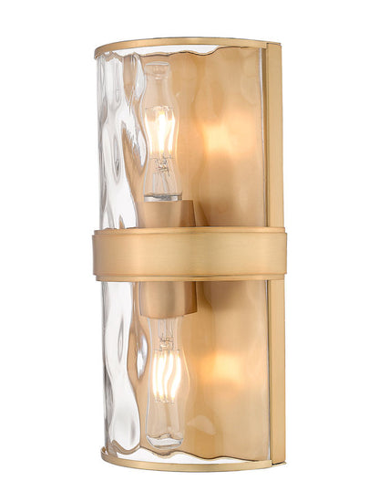 Z-Lite Meridian 3053-2SS-RB 6" 2-Light Rubbed Brass Steel Frame Clear Water Glass Shade Wall Sconce
