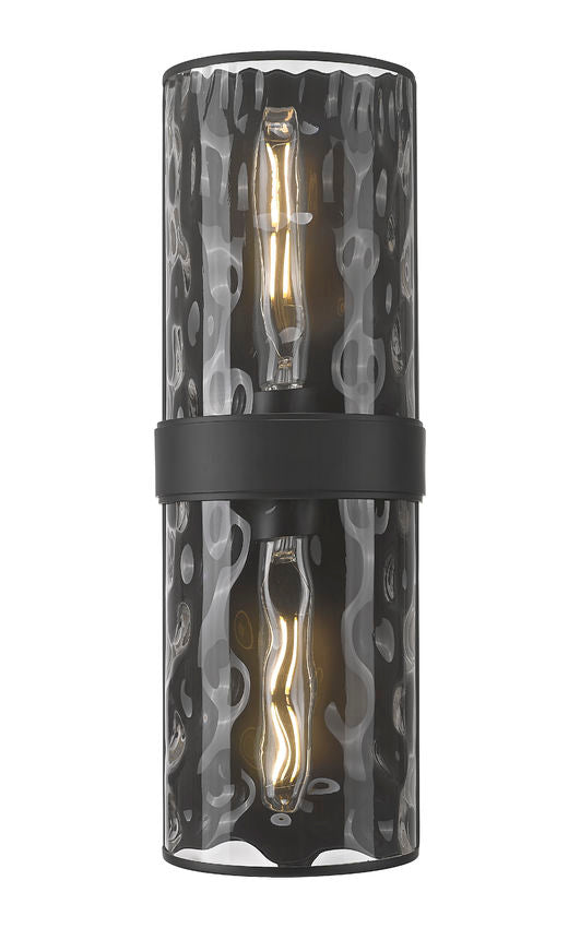 Z-Lite Meridian 6" 2-Light Matte Black Steel Frame Clear Water Glass Shade Wall Sconce