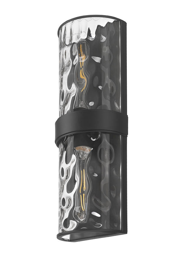Z-Lite Meridian 6" 2-Light Matte Black Steel Frame Clear Water Glass Shade Wall Sconce