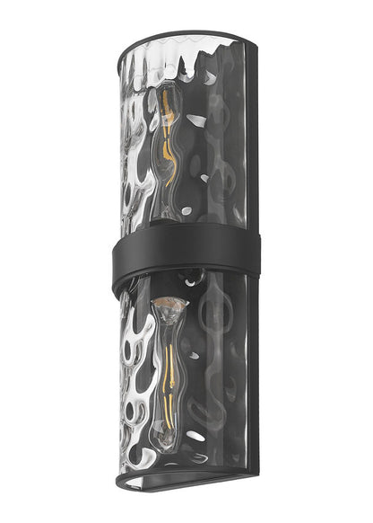 Z-Lite Meridian 6" 2-Light Matte Black Steel Frame Clear Water Glass Shade Wall Sconce