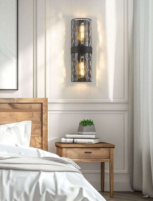 Z-Lite Meridian 6" 2-Light Matte Black Steel Frame Clear Water Glass Shade Wall Sconce