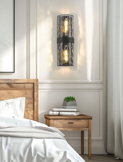 Z-Lite Meridian 6" 2-Light Matte Black Steel Frame Clear Water Glass Shade Wall Sconce