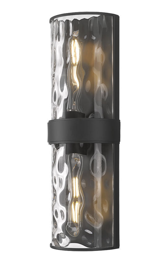 Z-Lite Meridian 6" 2-Light Matte Black Steel Frame Clear Water Glass Shade Wall Sconce
