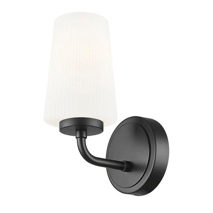 Z-Lite Montford 1-Light Medium Bulb Base Matte Black Steel Frame Matte Opal Glass Shade Wall Sconce