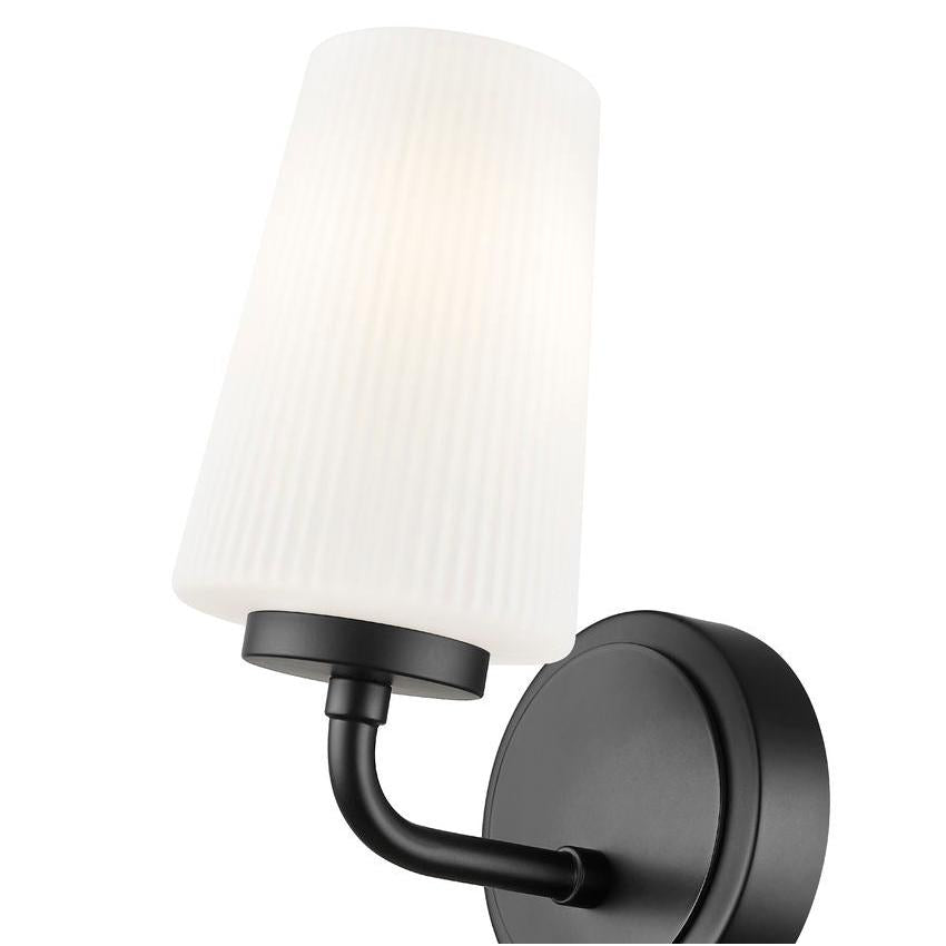 Z-Lite Montford 1-Light Medium Bulb Base Matte Black Steel Frame Matte Opal Glass Shade Wall Sconce