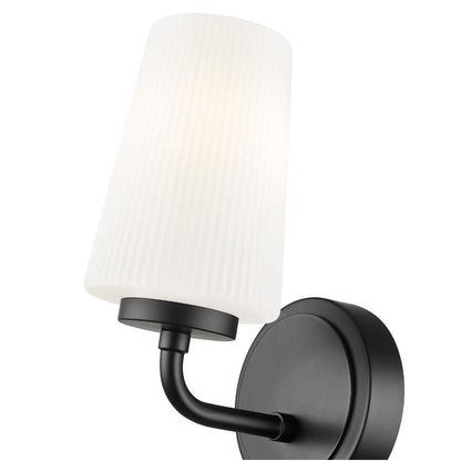 Z-Lite Montford 1-Light Medium Bulb Base Matte Black Steel Frame Matte Opal Glass Shade Wall Sconce