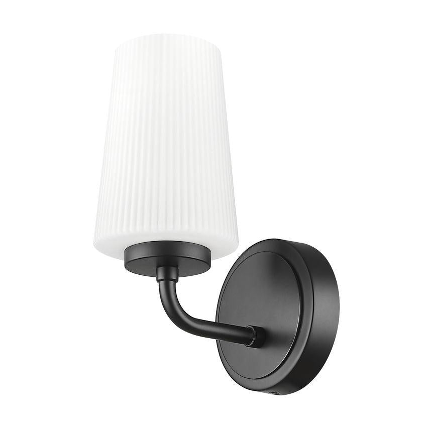 Z-Lite Montford 1-Light Medium Bulb Base Matte Black Steel Frame Matte Opal Glass Shade Wall Sconce