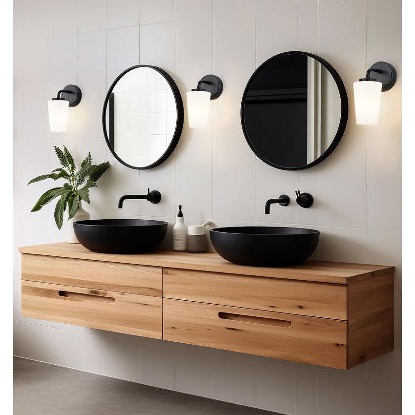 Z-Lite Montford 1-Light Medium Bulb Base Matte Black Steel Frame Matte Opal Glass Shade Wall Sconce