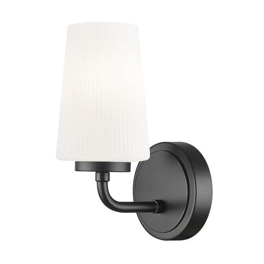 Z-Lite Montford 1-Light Medium Bulb Base Matte Black Steel Frame Matte Opal Glass Shade Wall Sconce