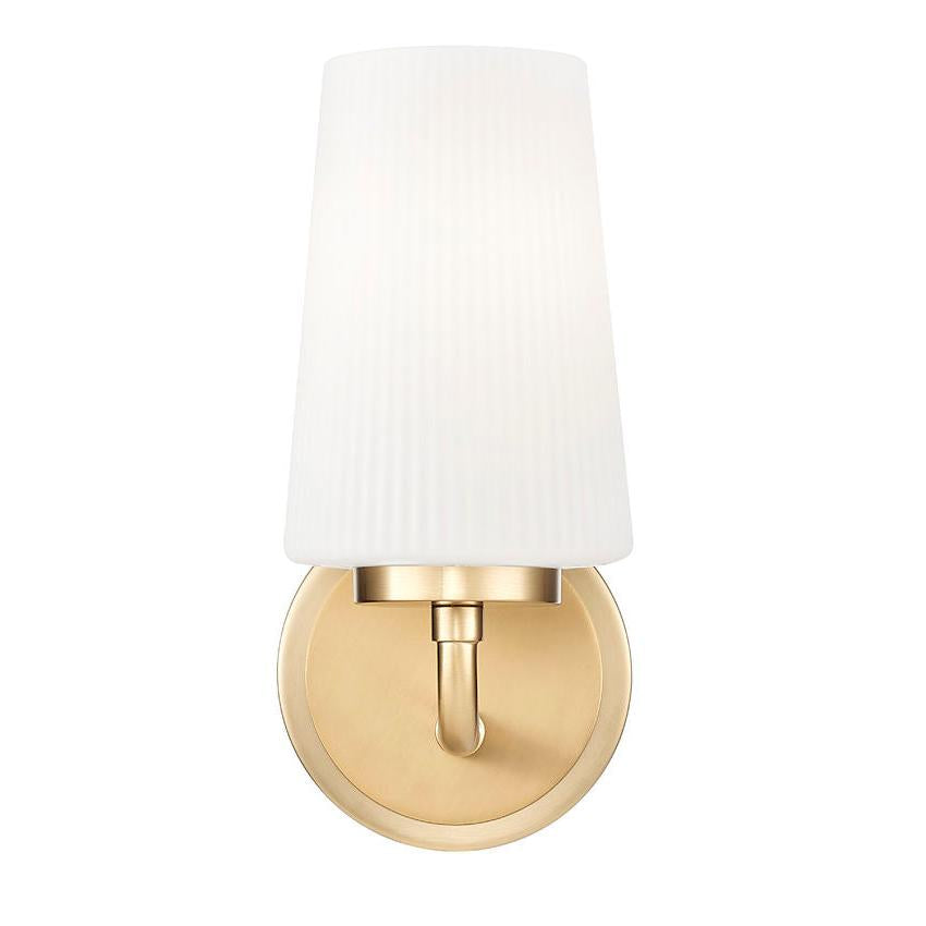 Z-Lite Montford 1-Light Medium Bulb Base Modern Gold Steel Frame Matte Opal Glass Shade Wall Sconce
