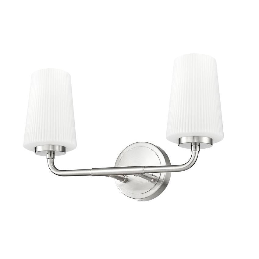 Z-Lite Montford 2-Light Medium Bulb Base Brushed Nickel Steel Frame Matte Opal Glass Shade Vanity Light