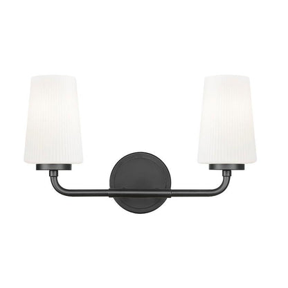 Z-Lite Montford 2-Light Medium Bulb Base Matte Black Steel Frame Matte Opal Glass Shade Vanity Light