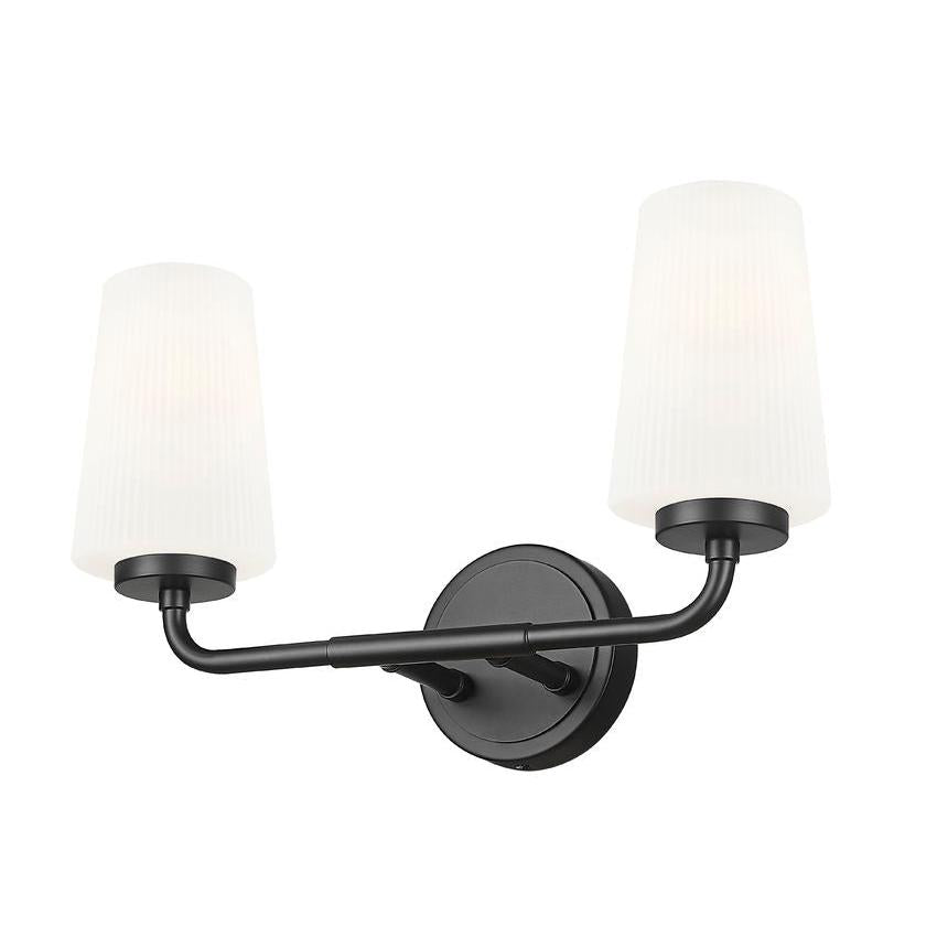 Z-Lite Montford 2-Light Medium Bulb Base Matte Black Steel Frame Matte Opal Glass Shade Vanity Light