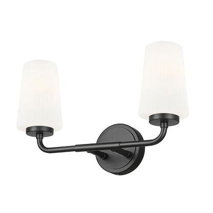Z-Lite Montford 2-Light Medium Bulb Base Matte Black Steel Frame Matte Opal Glass Shade Vanity Light