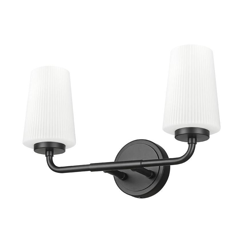 Z-Lite Montford 2-Light Medium Bulb Base Matte Black Steel Frame Matte Opal Glass Shade Vanity Light