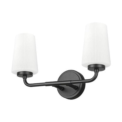 Z-Lite Montford 2-Light Medium Bulb Base Matte Black Steel Frame Matte Opal Glass Shade Vanity Light