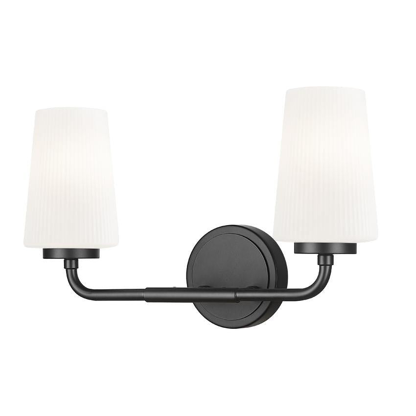 Z-Lite Montford 2-Light Medium Bulb Base Matte Black Steel Frame Matte Opal Glass Shade Vanity Light