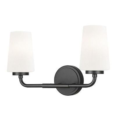 Z-Lite Montford 2-Light Medium Bulb Base Matte Black Steel Frame Matte Opal Glass Shade Vanity Light