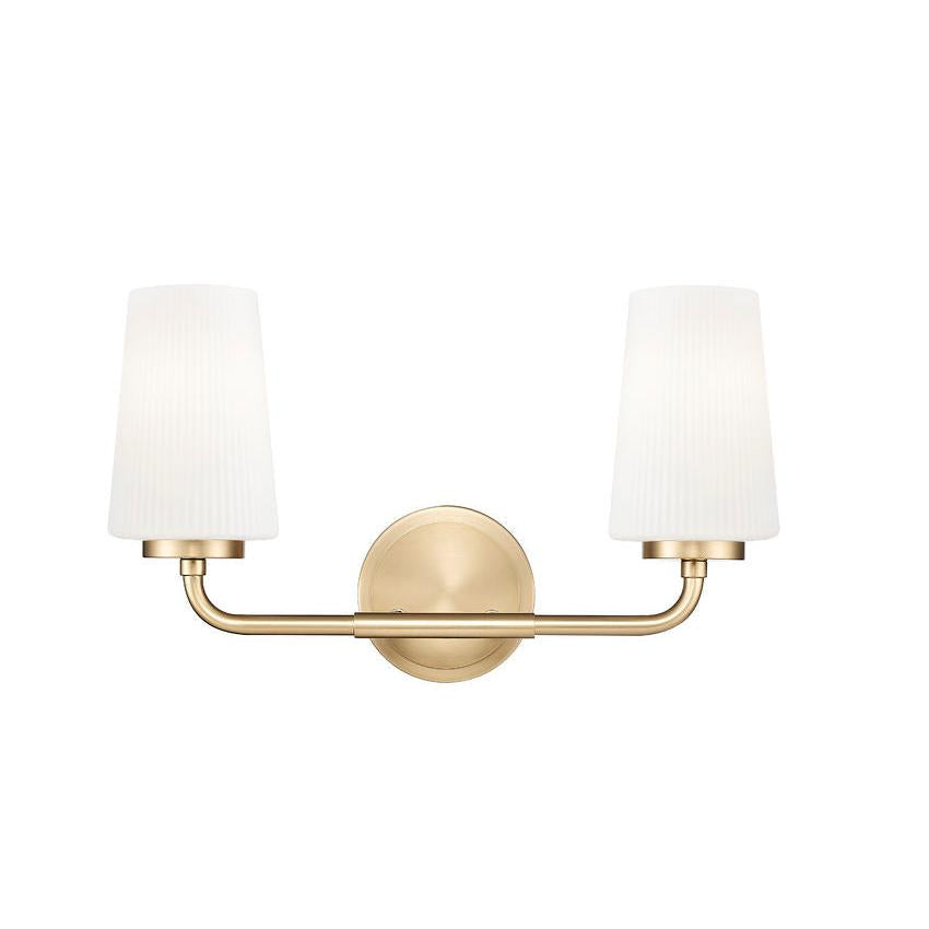 Z-Lite Montford 2-Light Medium Bulb Base Modern Gold Steel Frame Matte Opal Glass Shade Vanity Light
