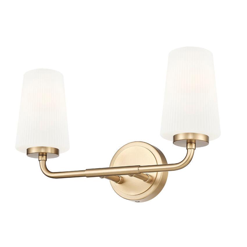 Z-Lite Montford 2-Light Medium Bulb Base Modern Gold Steel Frame Matte Opal Glass Shade Vanity Light