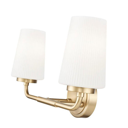 Z-Lite Montford 2-Light Medium Bulb Base Modern Gold Steel Frame Matte Opal Glass Shade Vanity Light