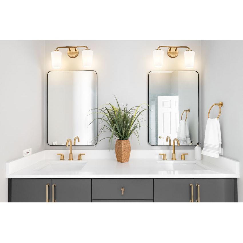 Z-Lite Montford 2-Light Medium Bulb Base Modern Gold Steel Frame Matte Opal Glass Shade Vanity Light