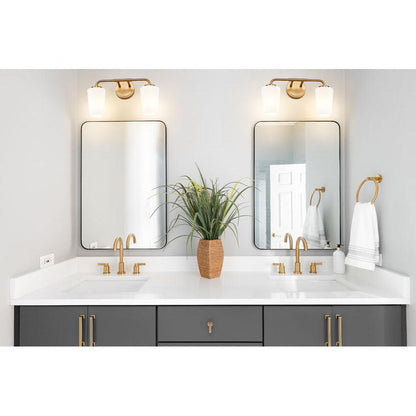 Z-Lite Montford 2-Light Medium Bulb Base Modern Gold Steel Frame Matte Opal Glass Shade Vanity Light