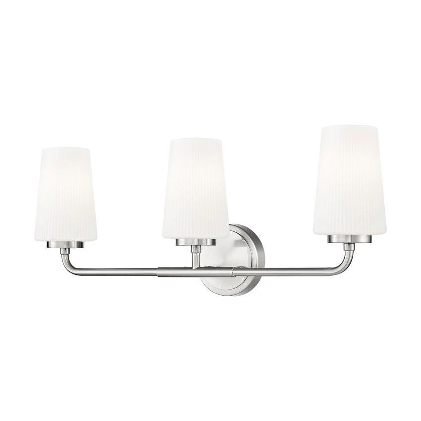 Z-Lite Montford 3-Light Medium Bulb Base Brushed Nickel Steel Frame Matte Opal Glass Shade Vanity Light
