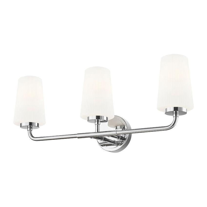 Z-Lite Montford 3-Light Medium Bulb Base Chrome Steel Frame Matte Opal Glass Shade Vanity Light