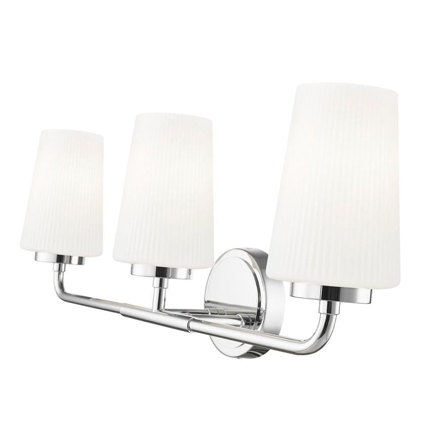 Z-Lite Montford 3-Light Medium Bulb Base Chrome Steel Frame Matte Opal Glass Shade Vanity Light