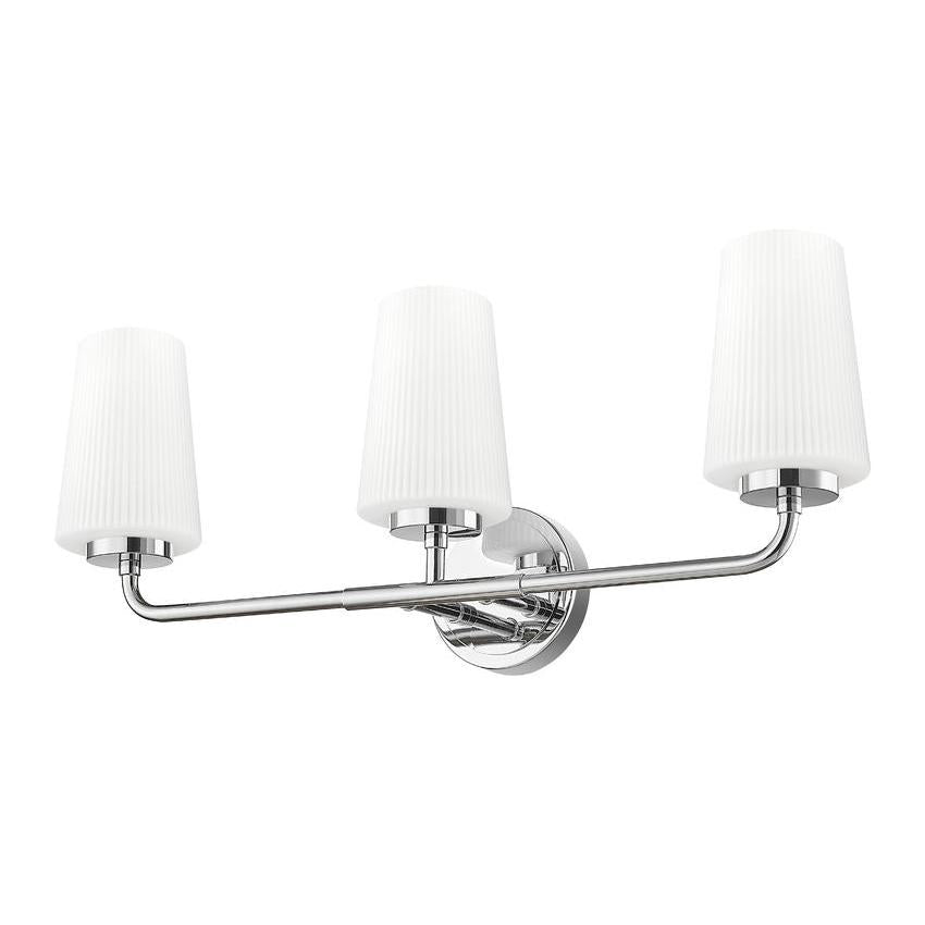Z-Lite Montford 3-Light Medium Bulb Base Chrome Steel Frame Matte Opal Glass Shade Vanity Light