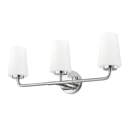 Z-Lite Montford 3-Light Medium Bulb Base Chrome Steel Frame Matte Opal Glass Shade Vanity Light