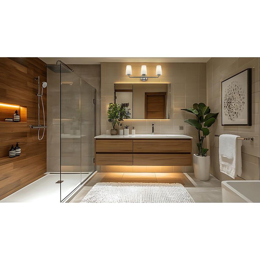 Z-Lite Montford 3-Light Medium Bulb Base Chrome Steel Frame Matte Opal Glass Shade Vanity Light