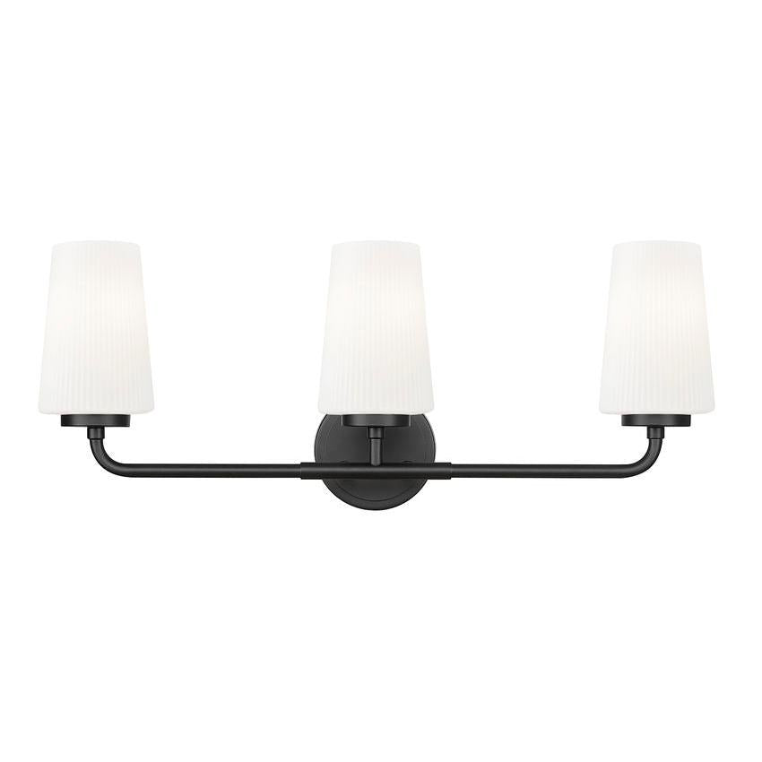 Z-Lite Montford 3-Light Medium Bulb Base Matte Black Steel Frame Matte Opal Glass Shade Vanity Light