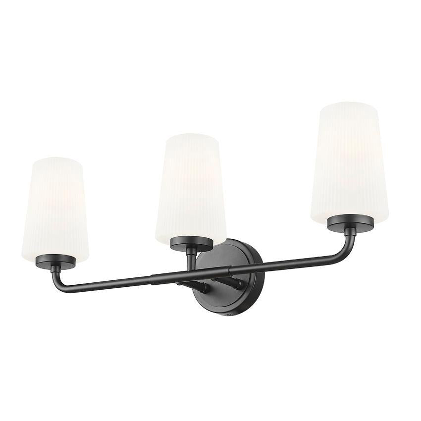 Z-Lite Montford 3-Light Medium Bulb Base Matte Black Steel Frame Matte Opal Glass Shade Vanity Light