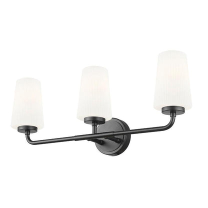 Z-Lite Montford 3-Light Medium Bulb Base Matte Black Steel Frame Matte Opal Glass Shade Vanity Light